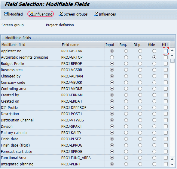 SAP modifiable fields