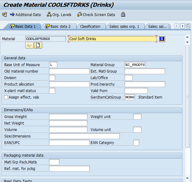 Define Material Master record