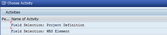 choose activity for WBS Elements