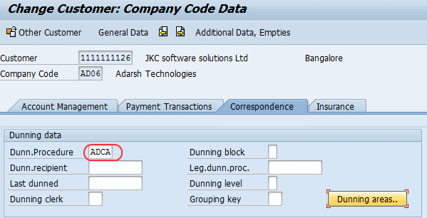 Assign dunning procedure in customer master