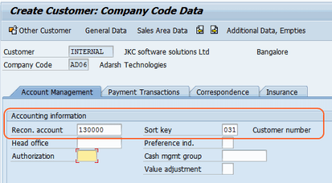 Create customer master data - company code dta