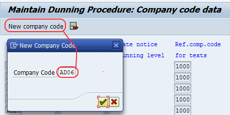 Maintain dunning procedure company code data