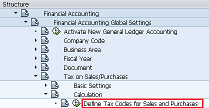Path for Define tax codes for sales and purchases