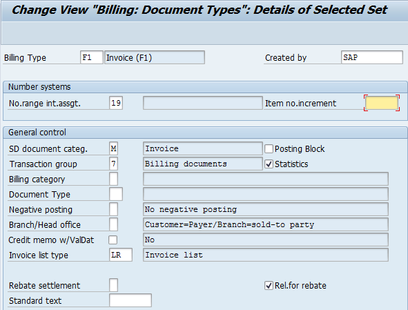 billing document types entries