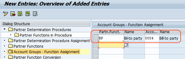 partner function account assignment