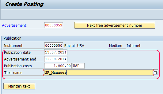 Create Advertisement in SAP