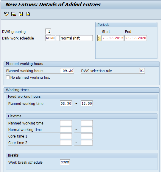 Define daily work schedules entries.