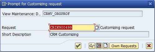CRM configuration Customizing request number