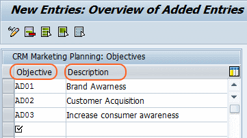objectives in SAP - entries