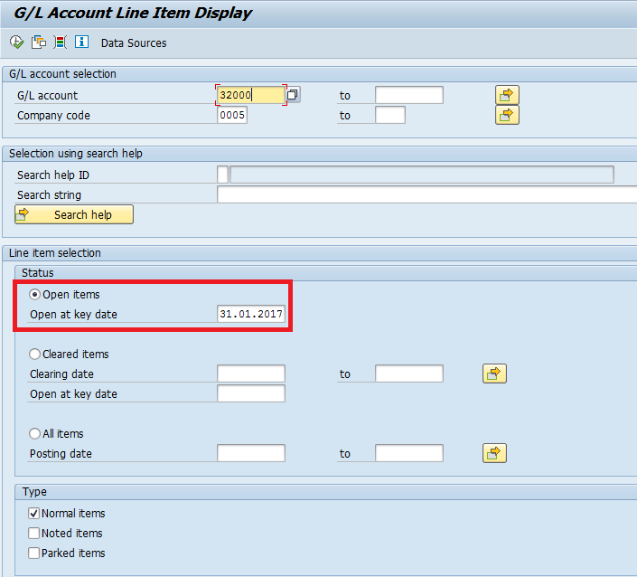 SAP General Ledger Open Items Display