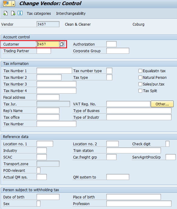 Customer Number in SAP Vendor Master Record