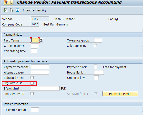 “Clrg with cust.” Checkbox in Vendor Master Record