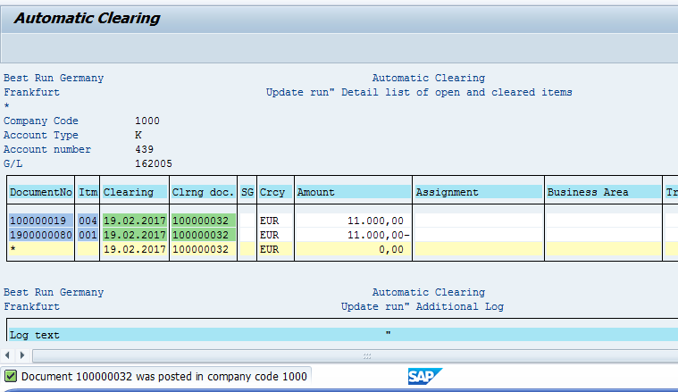 SAP Automatic Clearing – Successful Run