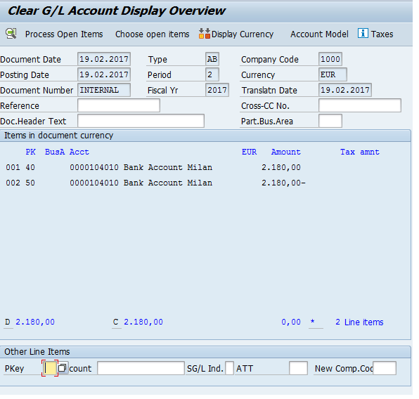 Clear G/L Account – Results of Clearing Simulation