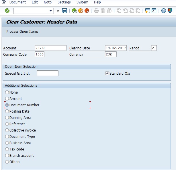 Clear Customer Open Items – Initial Screen