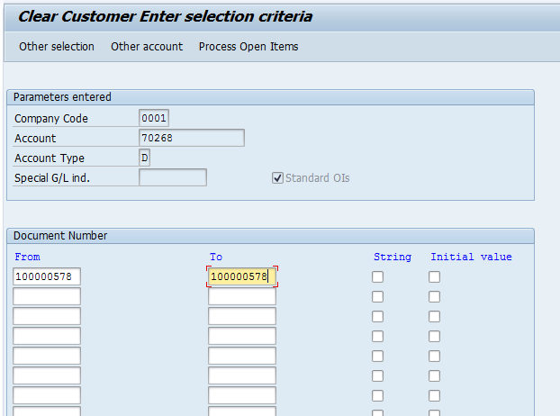 Clear Customer Open Items – Additional Selection by Document Number