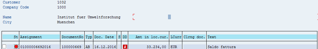 SAP Customer Open Items – Before Manual SAP Incoming Payment