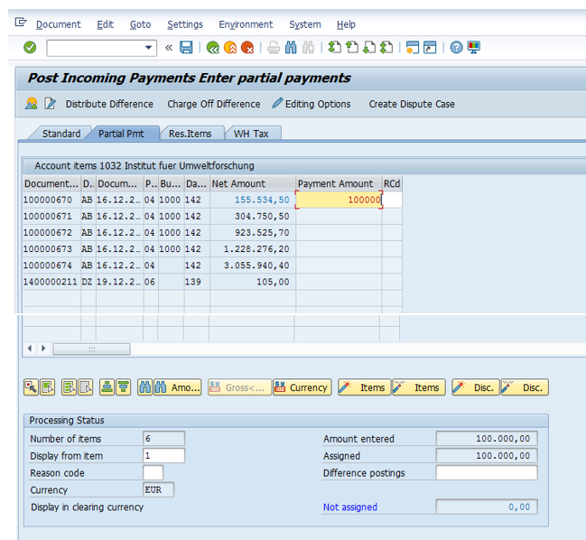 Post Partial Incoming Payment – Assign the Open Items