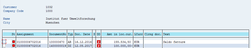 SAP Customer Open Items – Before Residual Payment