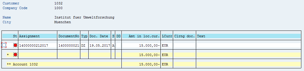 SAP Customer Open Items (FBL5N)