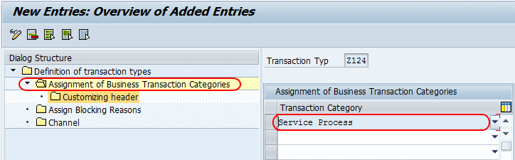 Assignment of business transaction of category