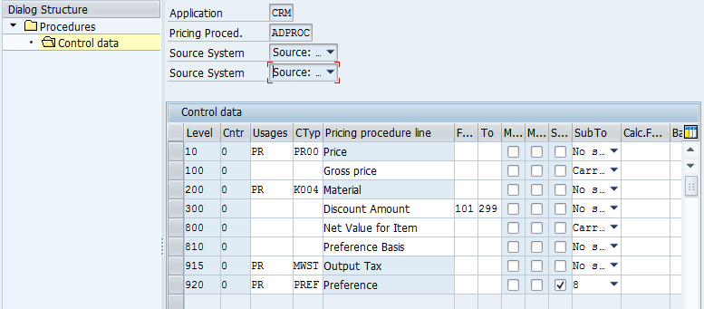 CRM pricing procedure in SAP CRM control data