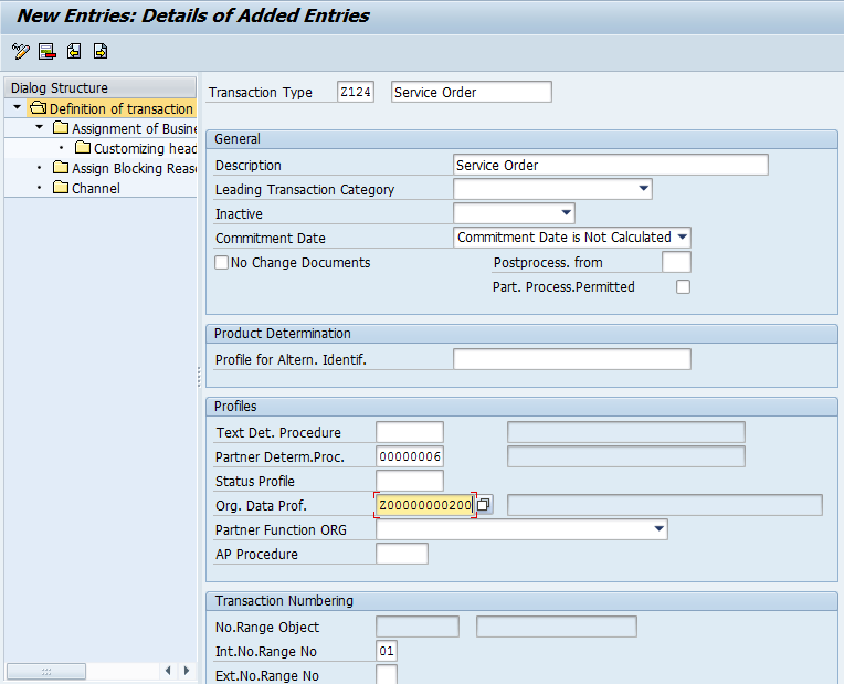 Define transaction types for Service Order in CRM systems