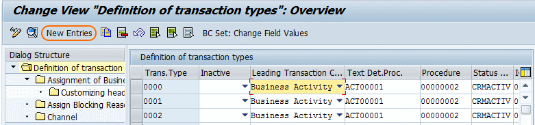 Definition of transaction types