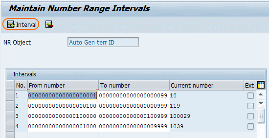 Maintain Number Range Intervals for Territory Hierarchy Levels