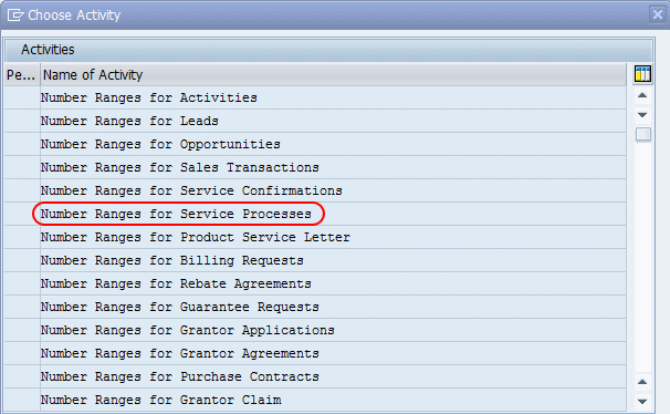 On choose activity screen- Number ranges for service processes