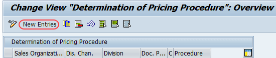 determination of pricing procedure overview screen