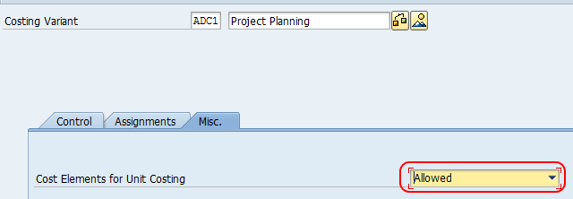 costing variant misc tab