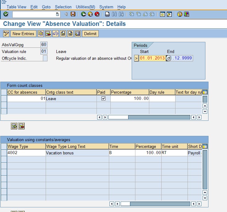 Absence valuation using constant or fixed amount Free SAP Online