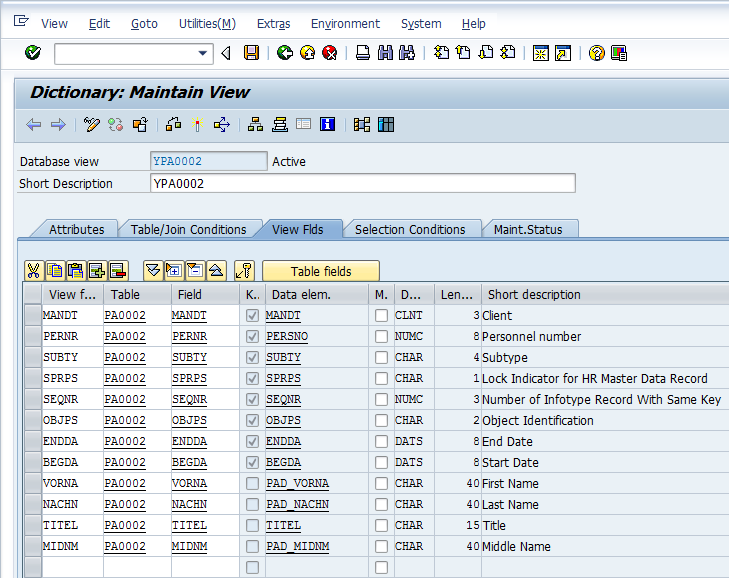 Select Database View Fields