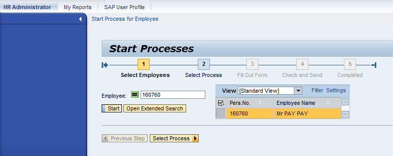 Select an Employee for a Process