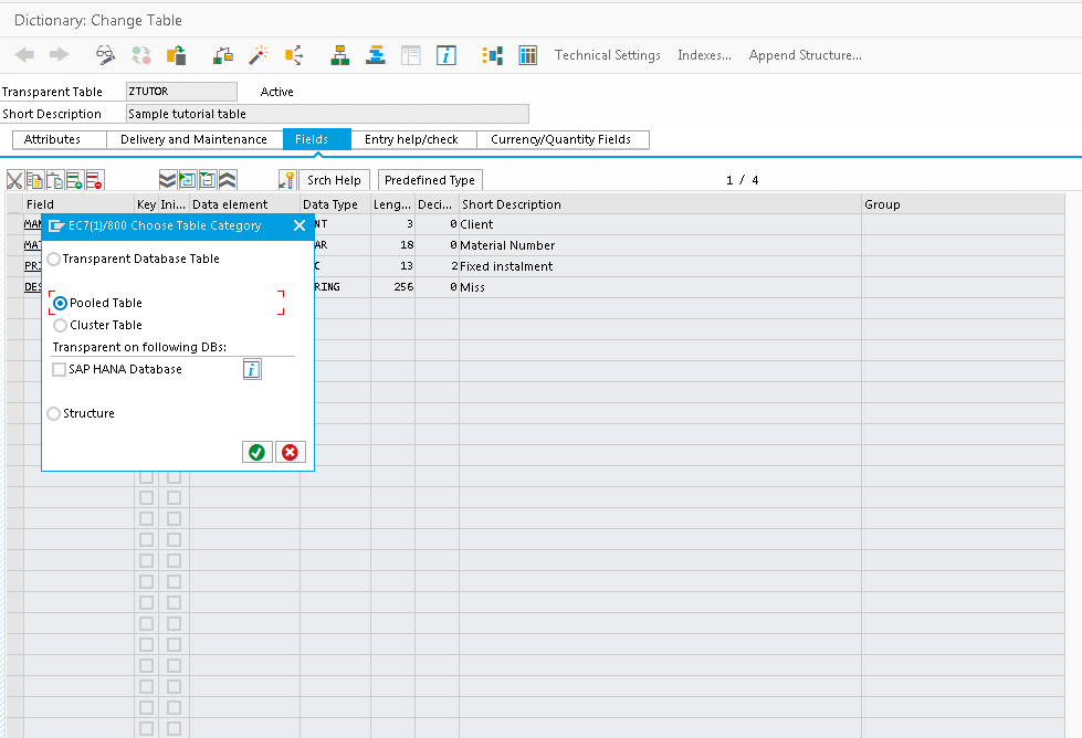 Change SAP Table Type Window