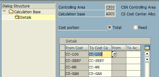 Calculation Base – Cost Center / Activity Type