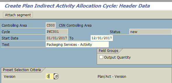 Create Plan Indirect Activity Allocation Cycle – Header Data