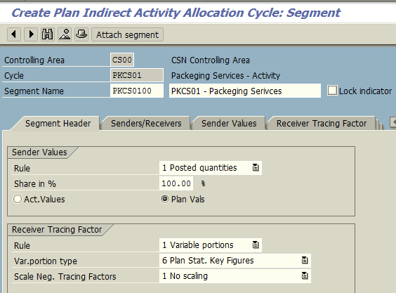 Create Plan Indirect Activity Allocation Cycle – Segment Header