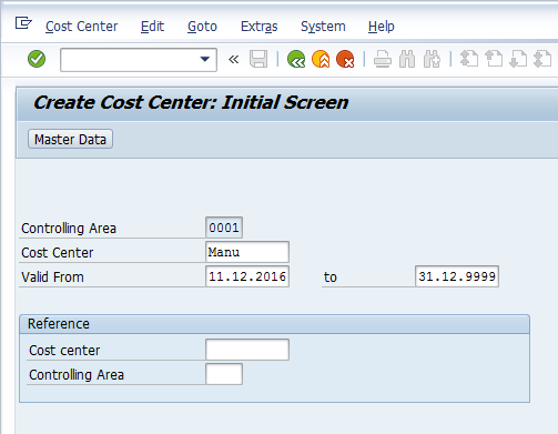Create SAP Cost Center Master Data – Initial Screen
