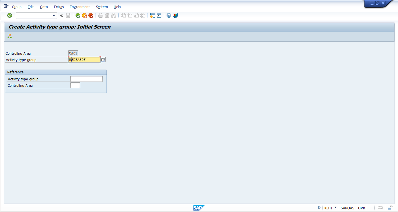 Create SAP Activity Group - Initial Screen