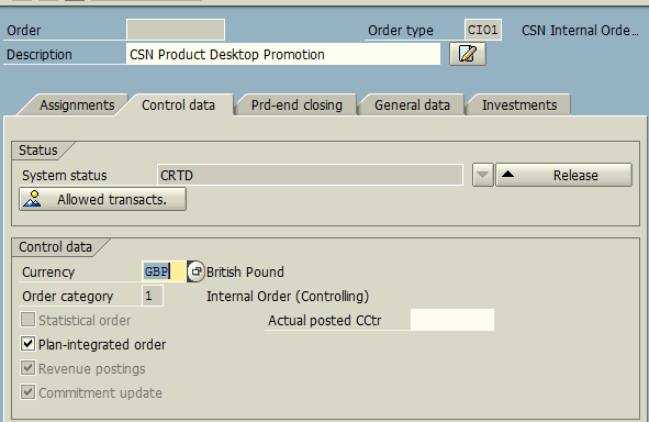 Create Real Order Control Data