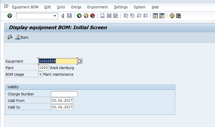 Initial Screen of Display BOM Transaction