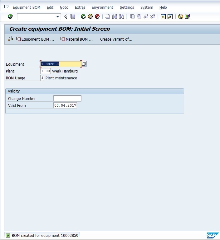 Successfully Created BOM Confirmation