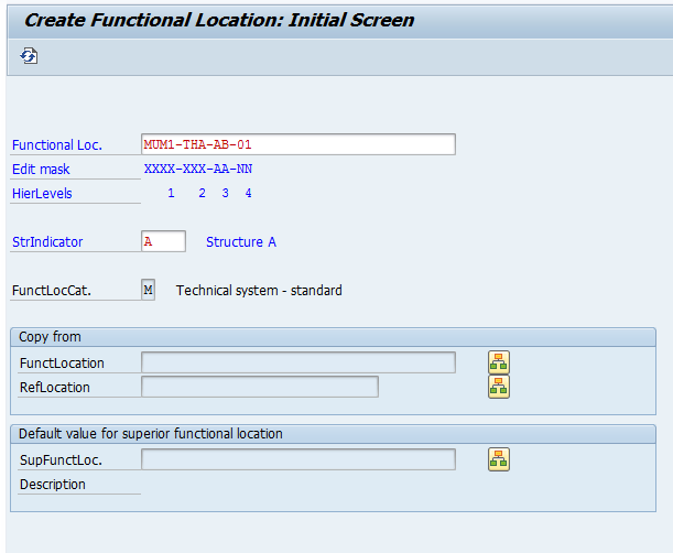 Create SAP Functional Location Transaction (Initial Screen)