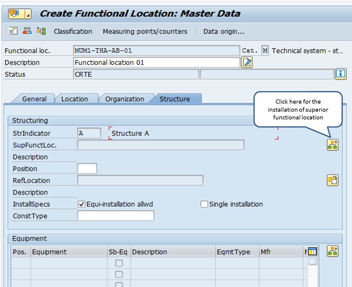Create SAP Functional location: Structure Tab