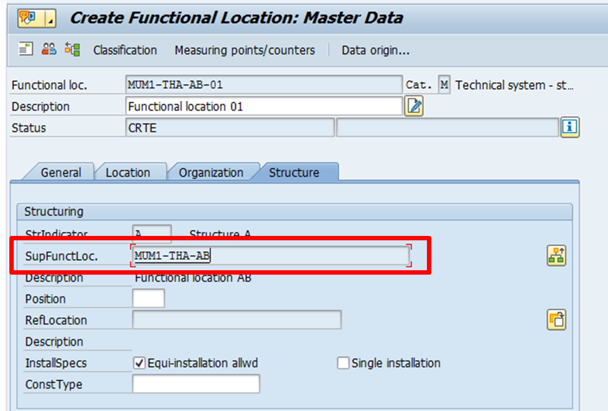 Create SAP Functional Location: Structure Tab