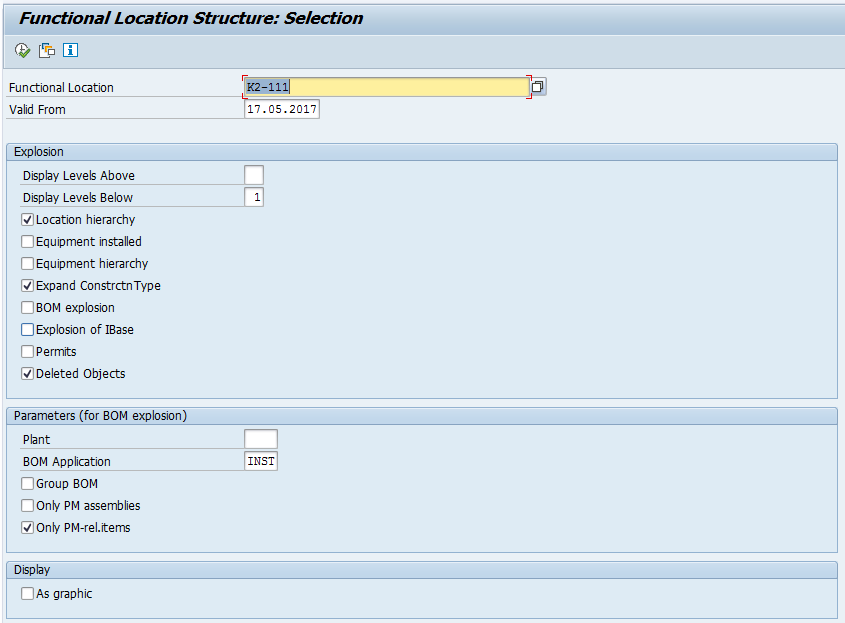SAP Functional Location Structure: Input Selection Screen