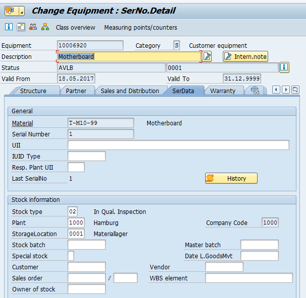 Change Equipment: Serial Data Tab