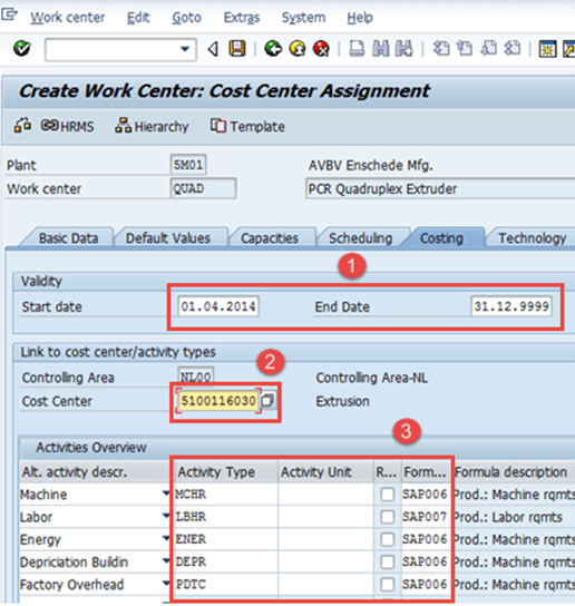 Work Center in SAP PP: Create, Change, Display